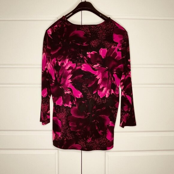Tanjay Fuchsia and Black Floral Print Top – Size Medium - Picture 9 of 9